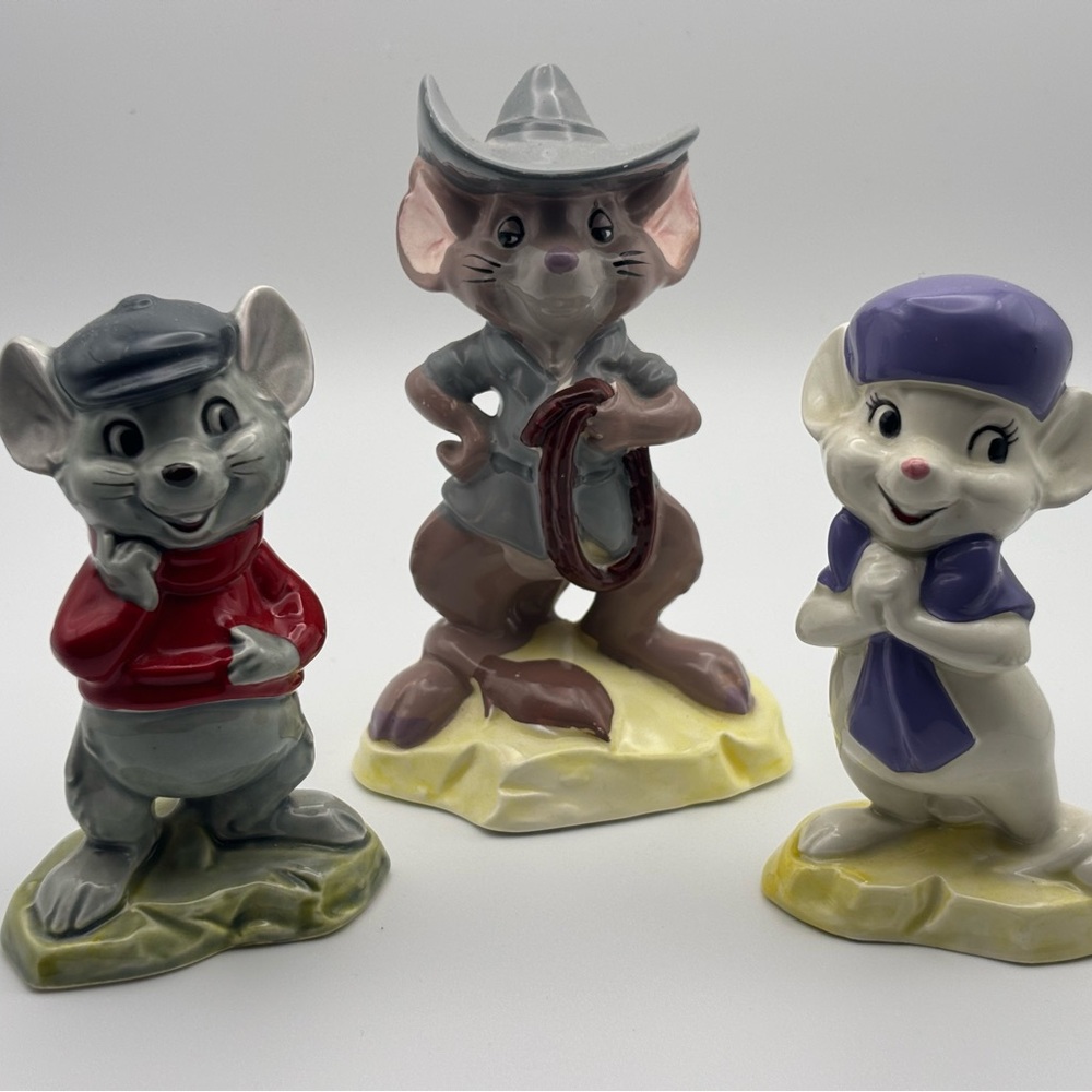 Walt Disney The Rescuers Vintage Hand Painted Porcelain Figurines Set Of 3 Japan